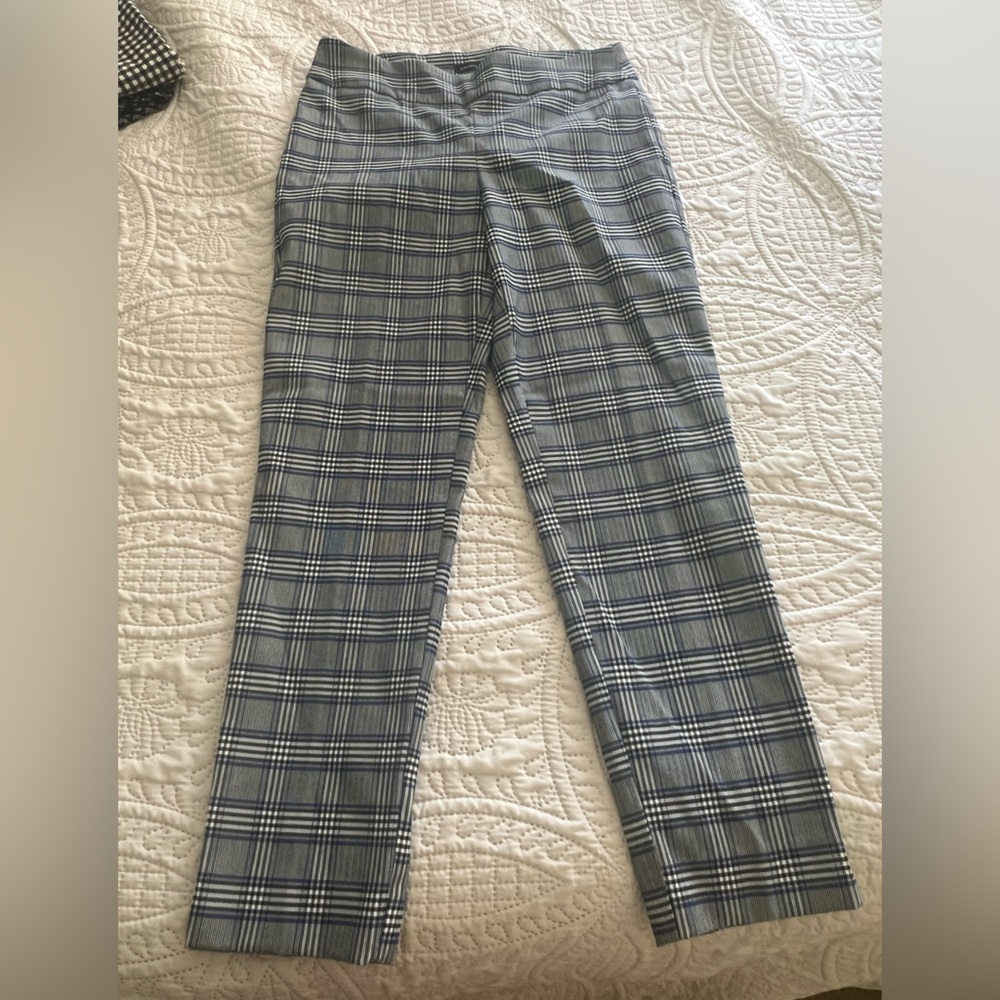 Counterparts size M pull on pant. Blue, black and white plaid.